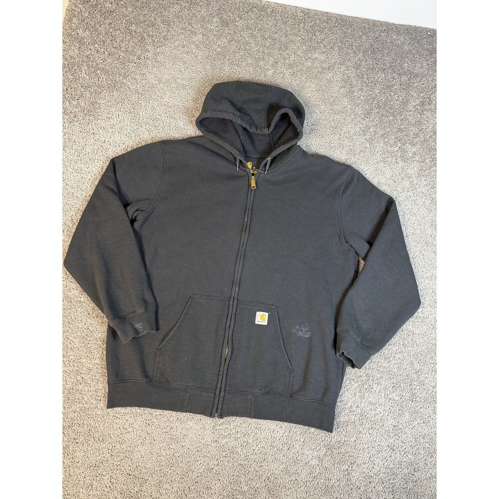 Carhartt Hoodie Mens XL Black Full Zip Hooded Pockets Heavyweight Lined Logo - Picture 2 of 11